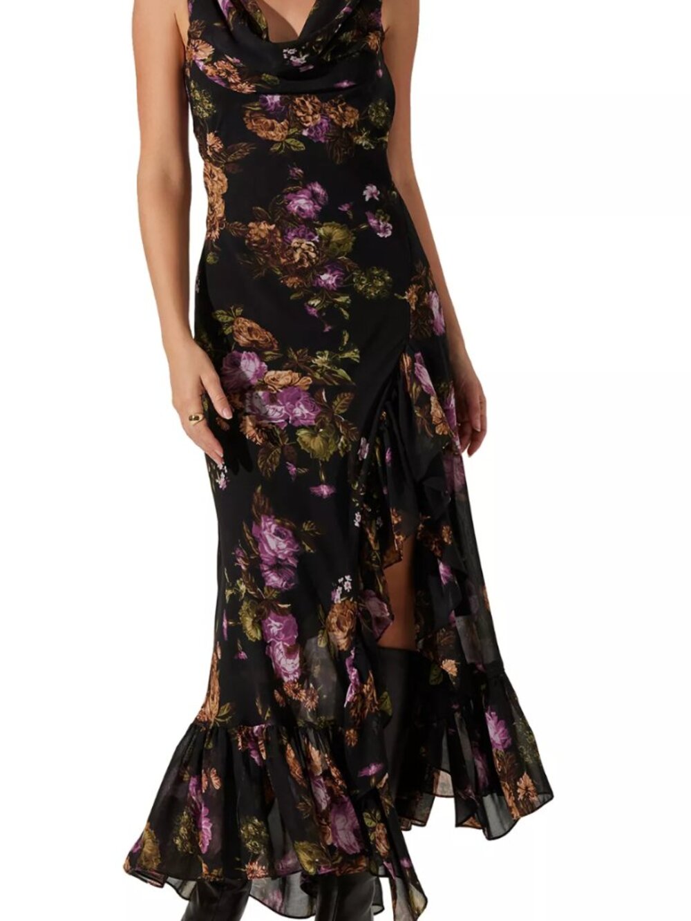 ASTR the Label Floral-Printed Cowl Neck Maxi Dress